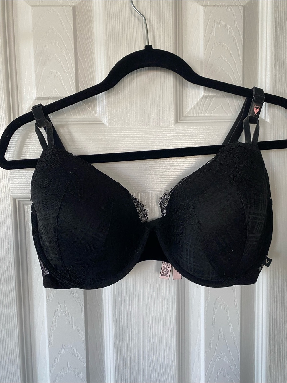 Victoria's Secret Lined Demi Demi Double Black Lace Full-Coverage Bra NWT 36DDD